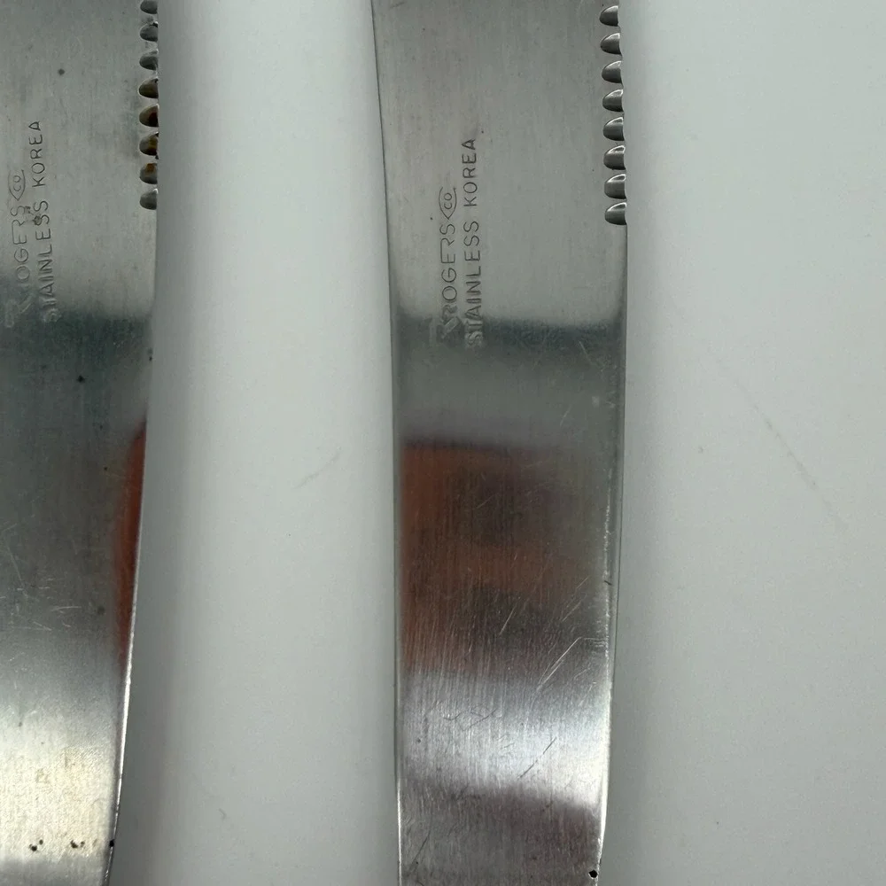 Rogers & Co Stainless Korea Steak Knives Set of 3‎ Pistol Grip Serrated Silver